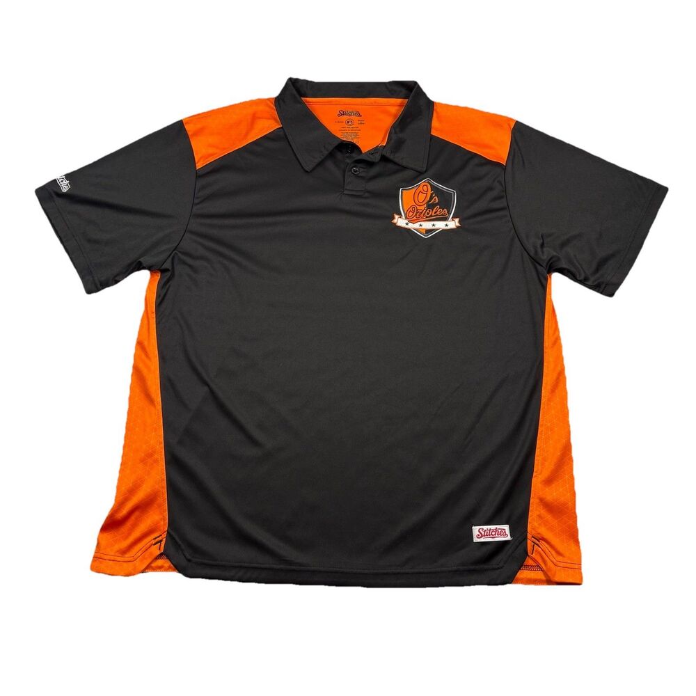 Baltimore Orioles MLB Polo Shirt Mens XL Black Orange Colorblock Geometric Hex
